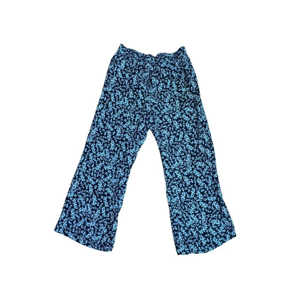 LOFT Women’s Pants Blue Floral Pockets Wide Leg Flowy SZ L